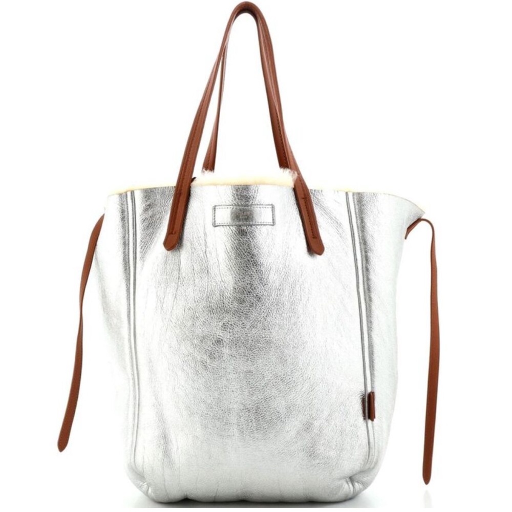 Auth Silver Celine Phantom Cabas Tote with Shearling *Rare*